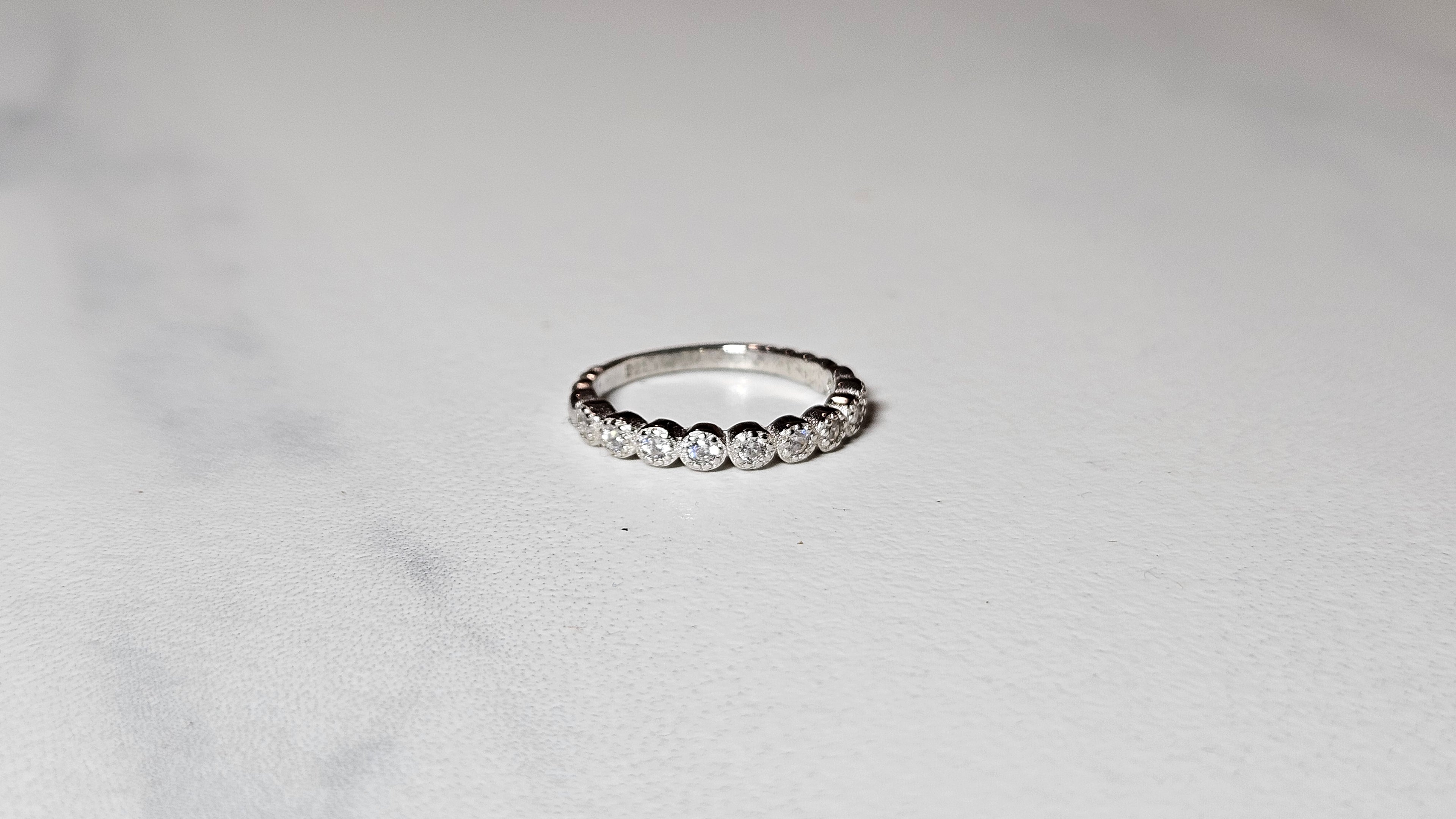 11 Diamond Line 925 Sterling Silver Ring with Rhodium Plating – Elegant Band for Everyday & Special Occasions