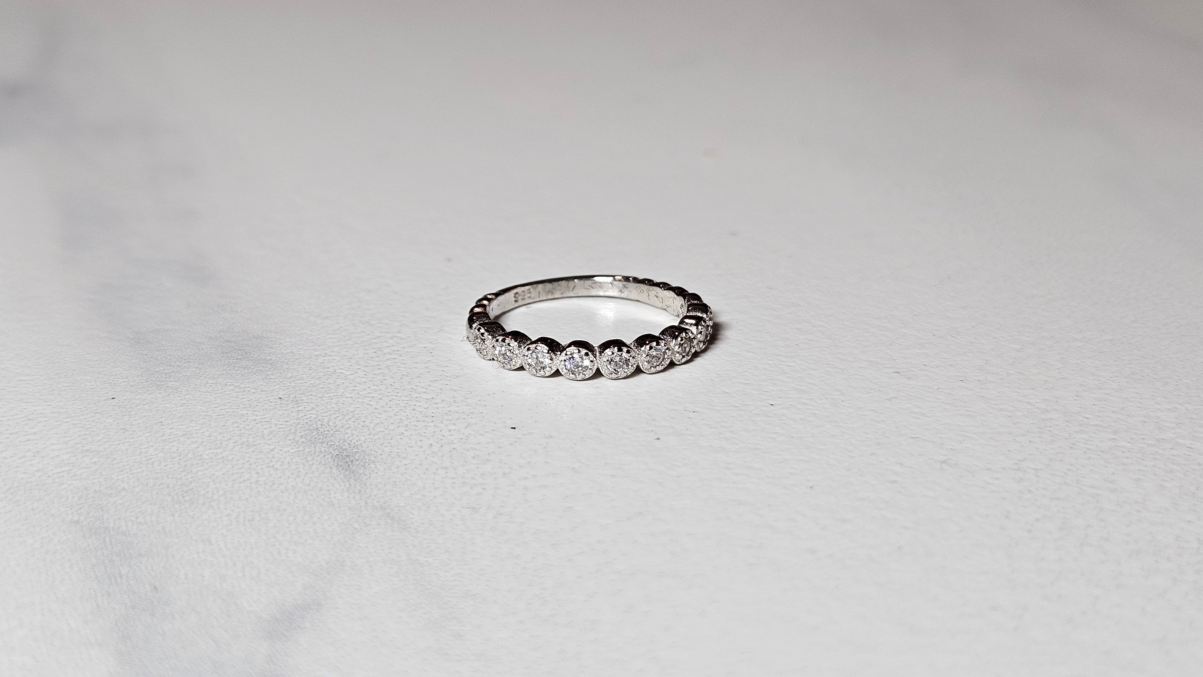 11 Diamond Line 925 Sterling Silver Ring with Rhodium Plating – Elegant Band for Everyday & Special Occasions