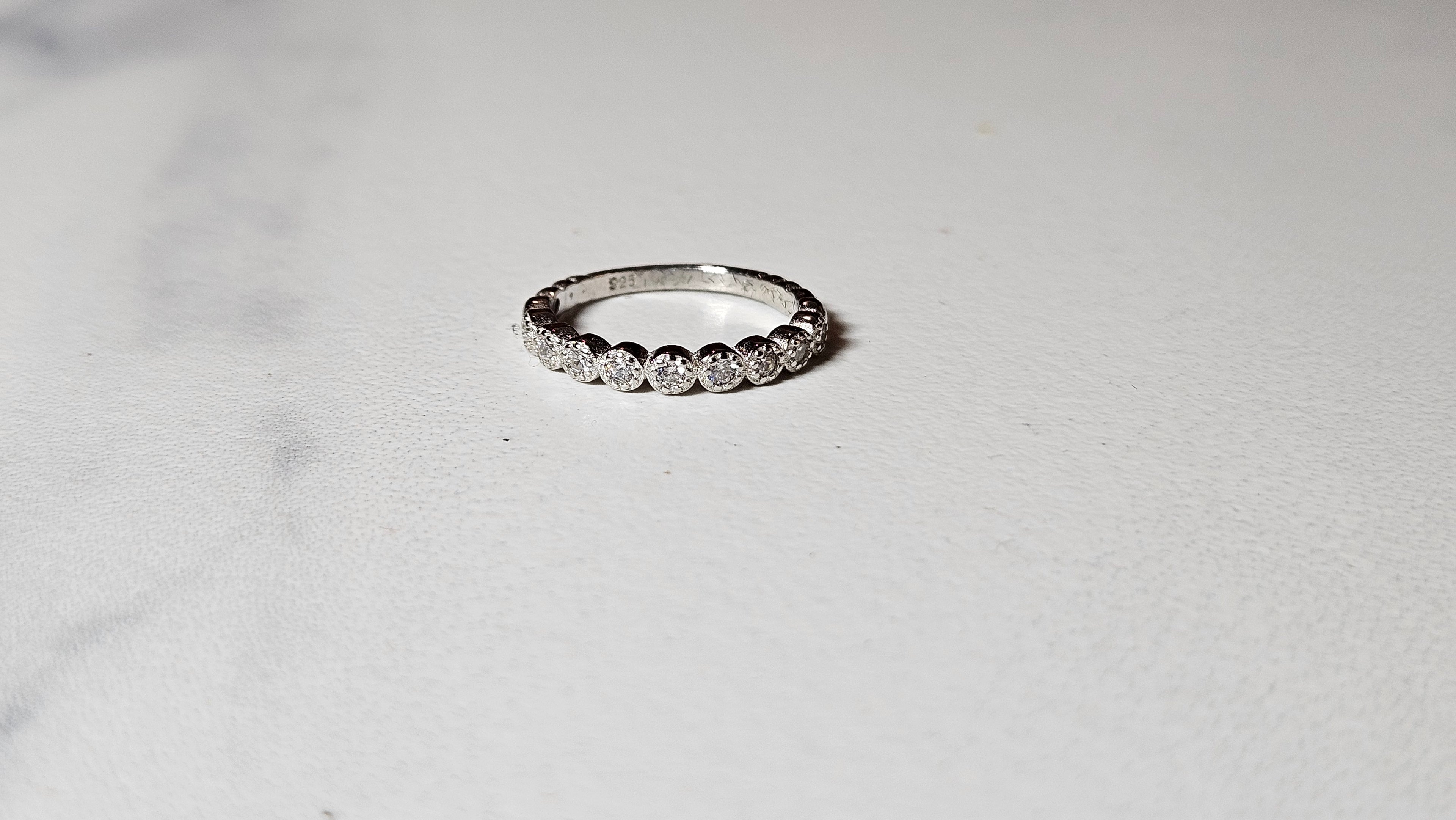 11 Diamond Line 925 Sterling Silver Ring with Rhodium Plating – Elegant Band for Everyday & Special Occasions